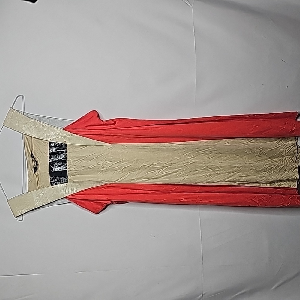 Rozae Nichols leather shoulder strap square neck color block dress sz Large